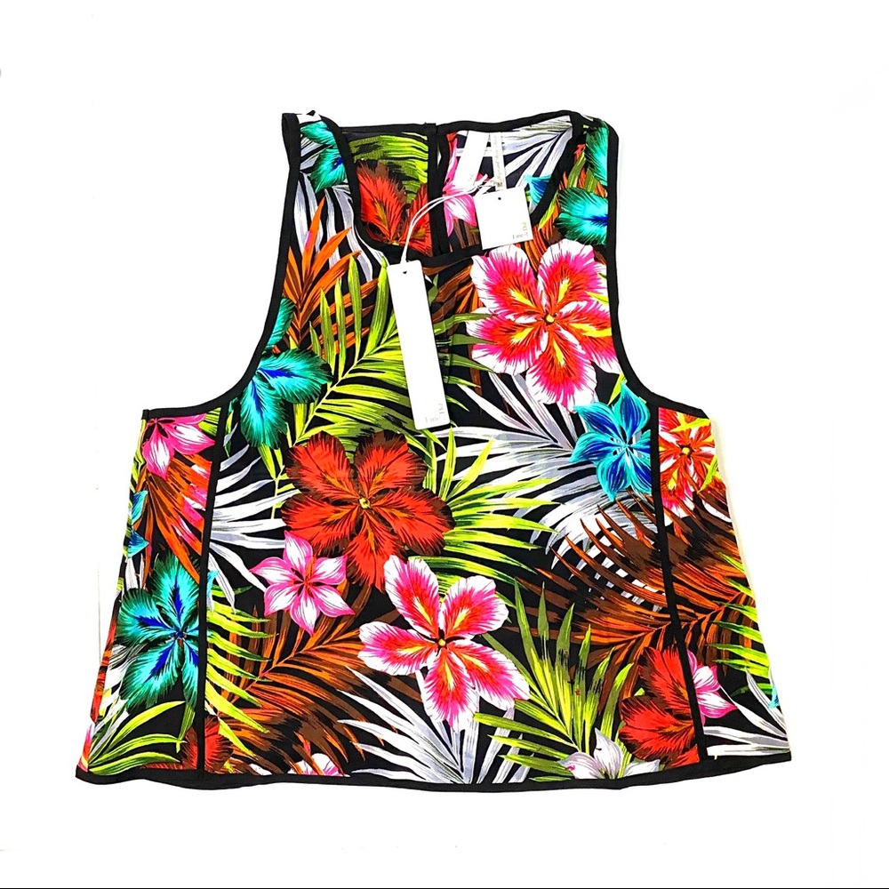 Line&Dot Tropical Floral Racer Back Crop Tank Top
